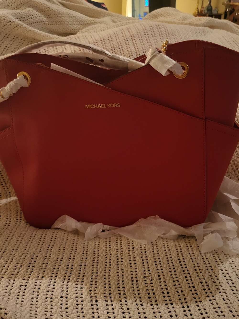 Michael Kors Red Leather Tote with Gold Hardware